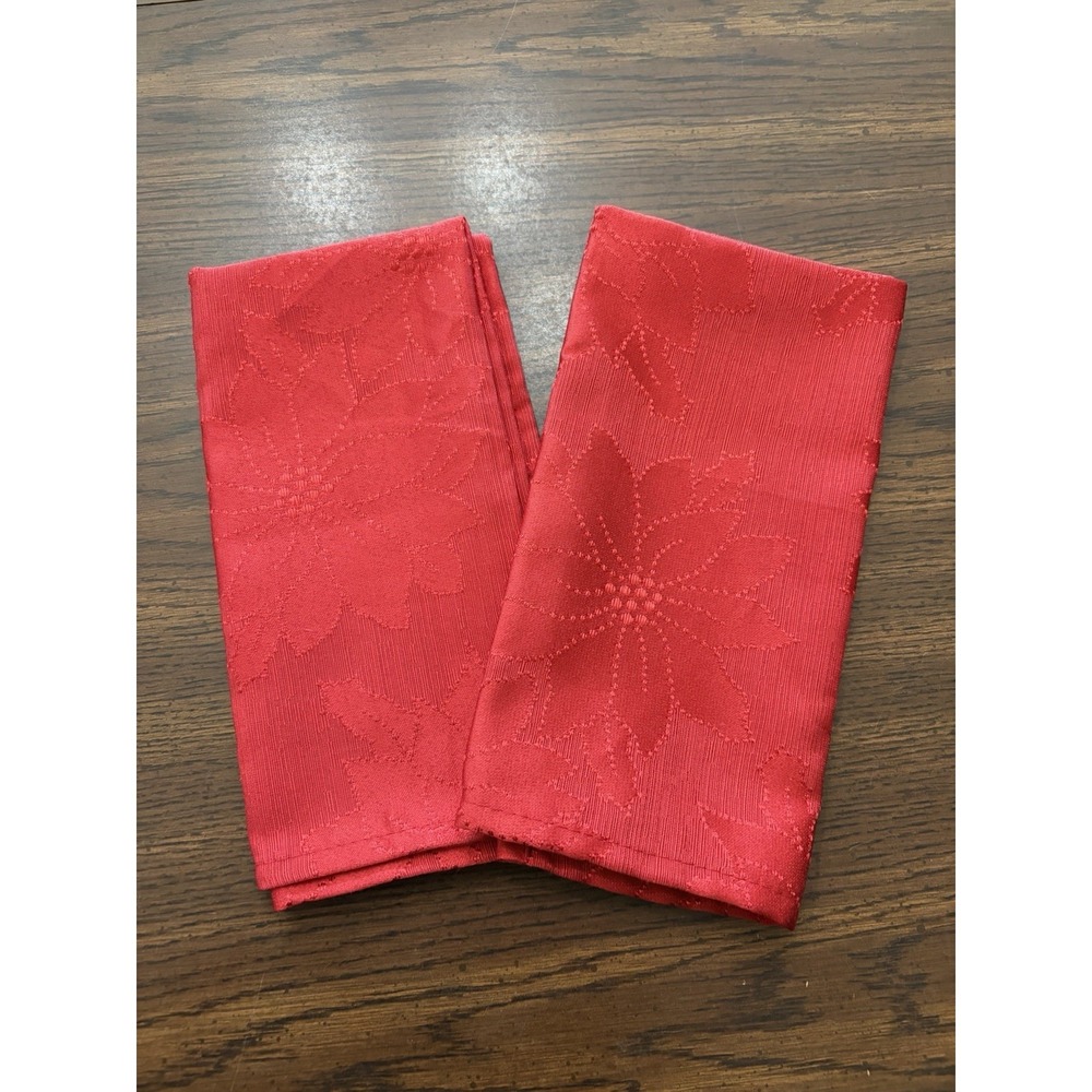 Red Poinsettia Jacquard Cloth Napkins Set Of 2 Red Christmas Holiday Dining